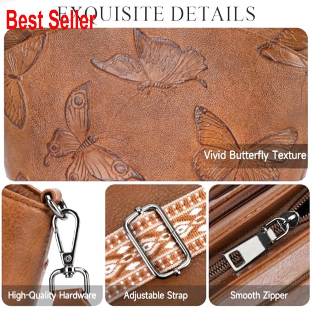 PU Leather Crossbody Bag with Butterfly Design, Adjustable Strap - Picture 6 of 6